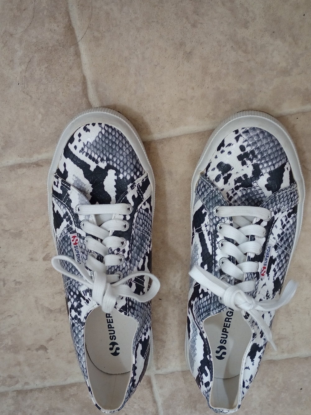 Superga 2750 sneakers in  a black and white snake-print pattern.   size 41.5
